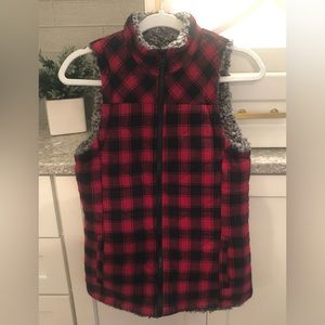 Maurices Buffalo Plaid Faux Fur Reversible Vest